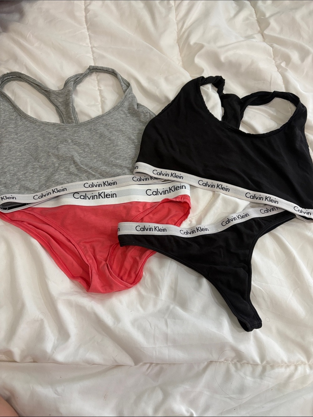 Calvin Klein Bralette & Bikini Set in Black, Gray, Coral